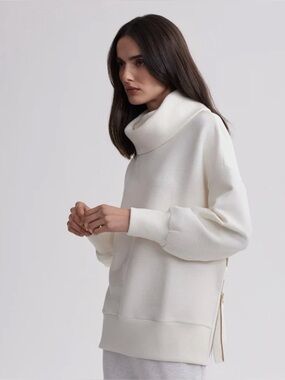Anthropologie Varley Cream Funnel Neck Sweatshirt with Side Zip